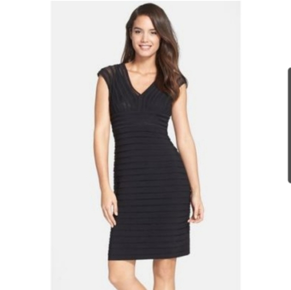 Frank Lyman Black Shutter Bandage V-Neck Cap Sleeve Sheath Dress Stretch Size 8 - Picture 12 of 12